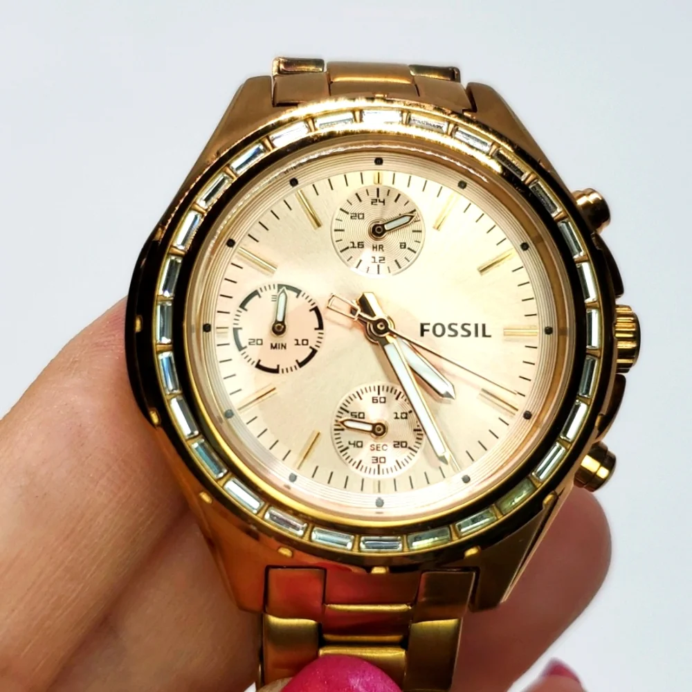 Fossil Watch CH2826 Rose Gold Steel Wristband Multifunction 10 ATM EUC
